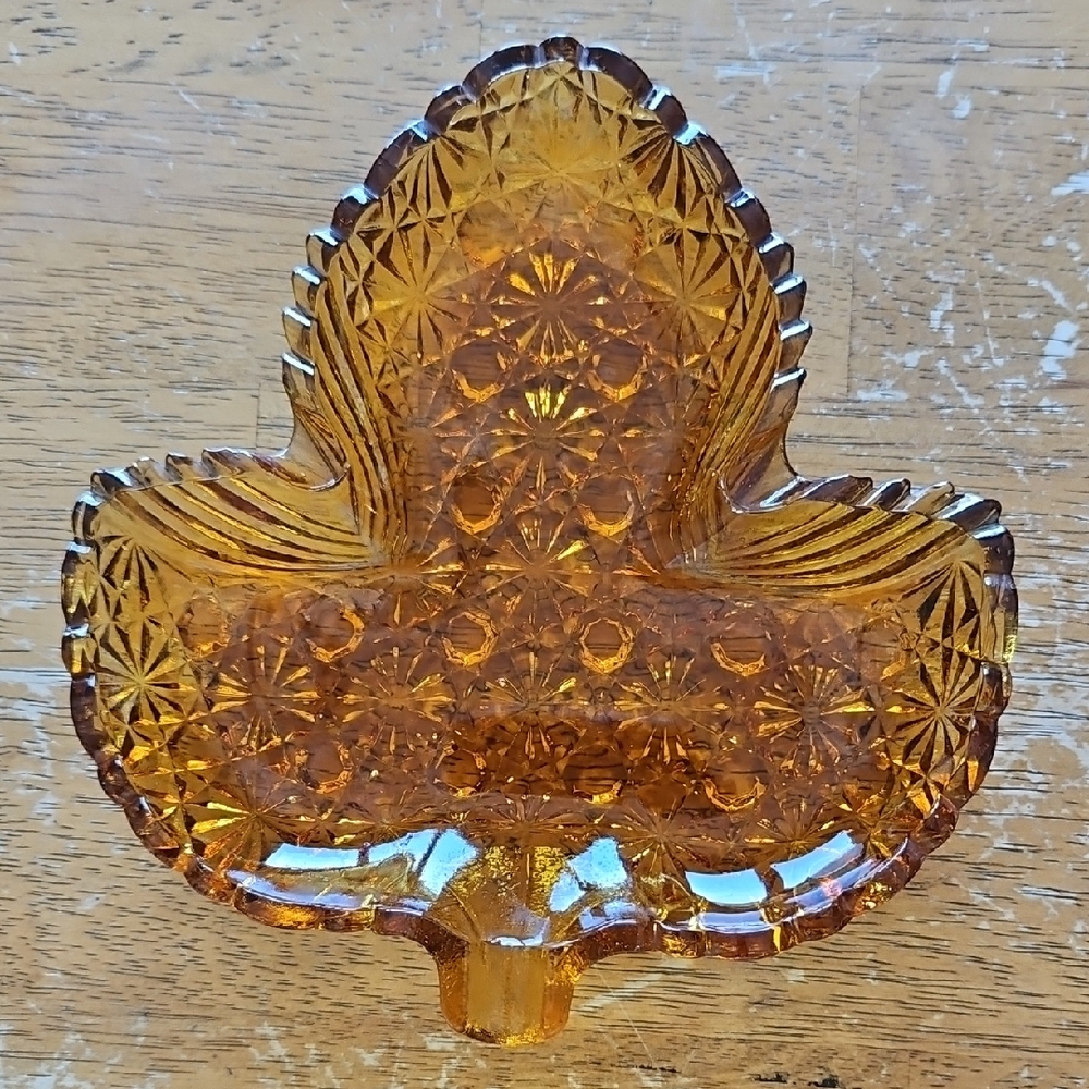 Amber Leaf-Shaped Glass Dish